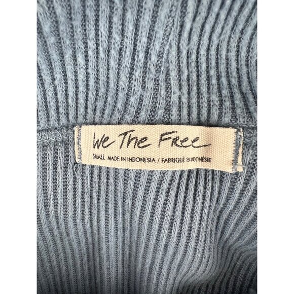Free People Juicy Ribbed Dusty Blue Cowl Neck Sweater Loose Fit Small - Picture 7 of 14